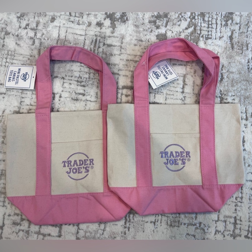 Trader Joe's Pastel Mini Canvas Tote Bags NWT 2025 LIMITED EDITION NWT PINK